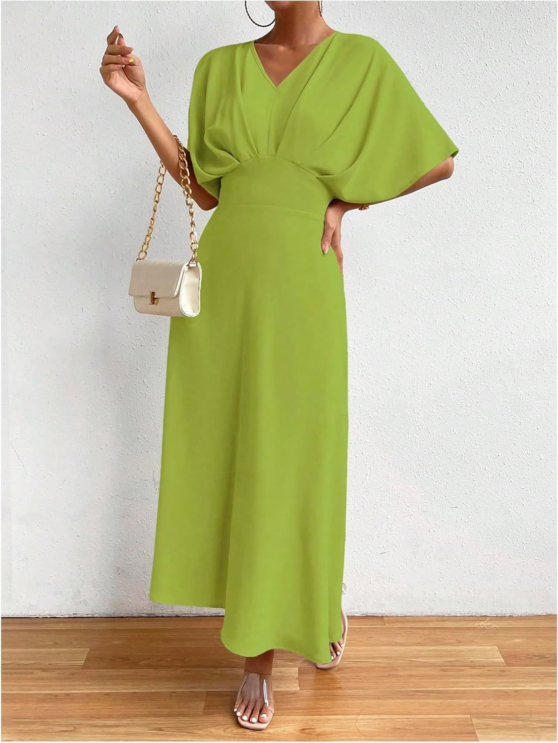 Women V Neck Ruched Evening Long Dress