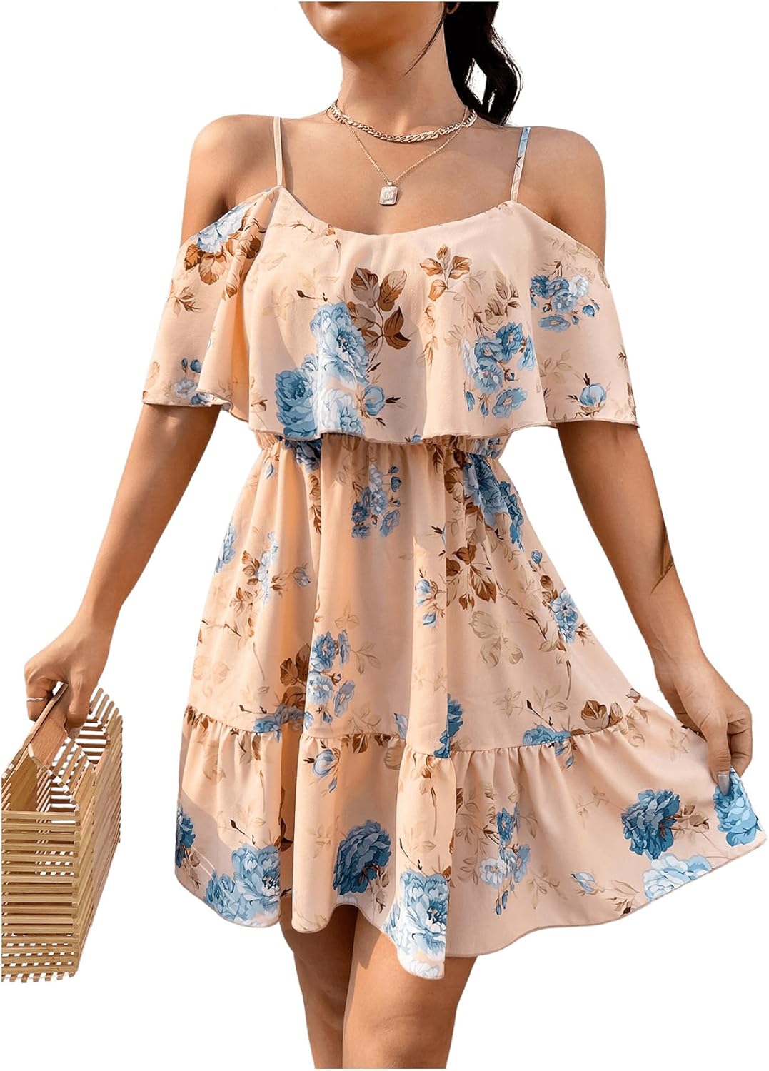 Women Cold Shoulder Dress Short Sleeve Vacation Elegant Mini Dresses