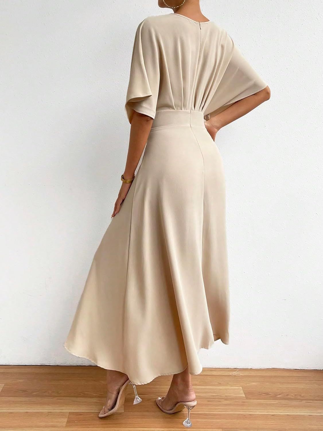 Women V Neck Ruched Evening Long Dress