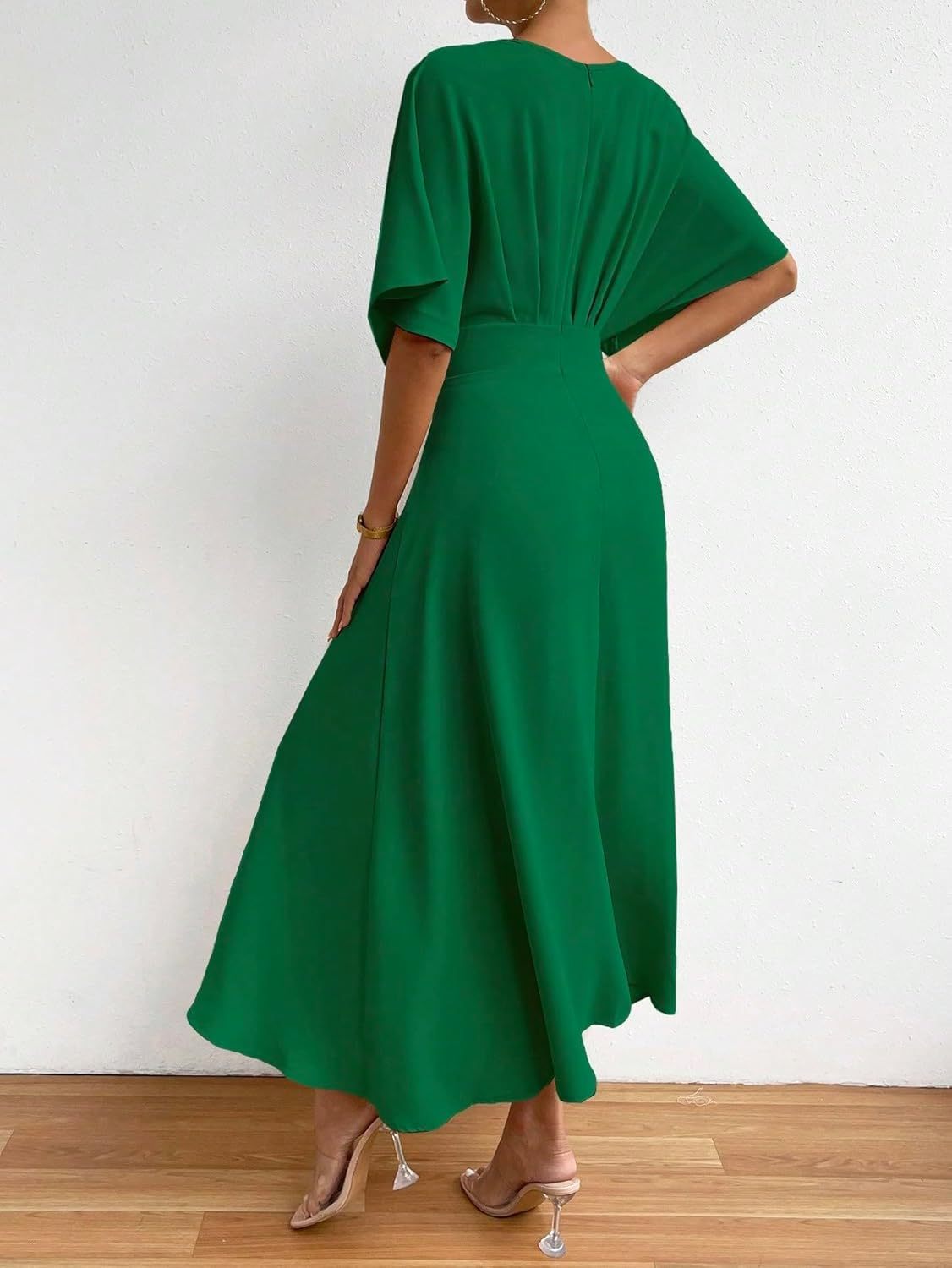 Women V Neck Ruched Evening Long Dress