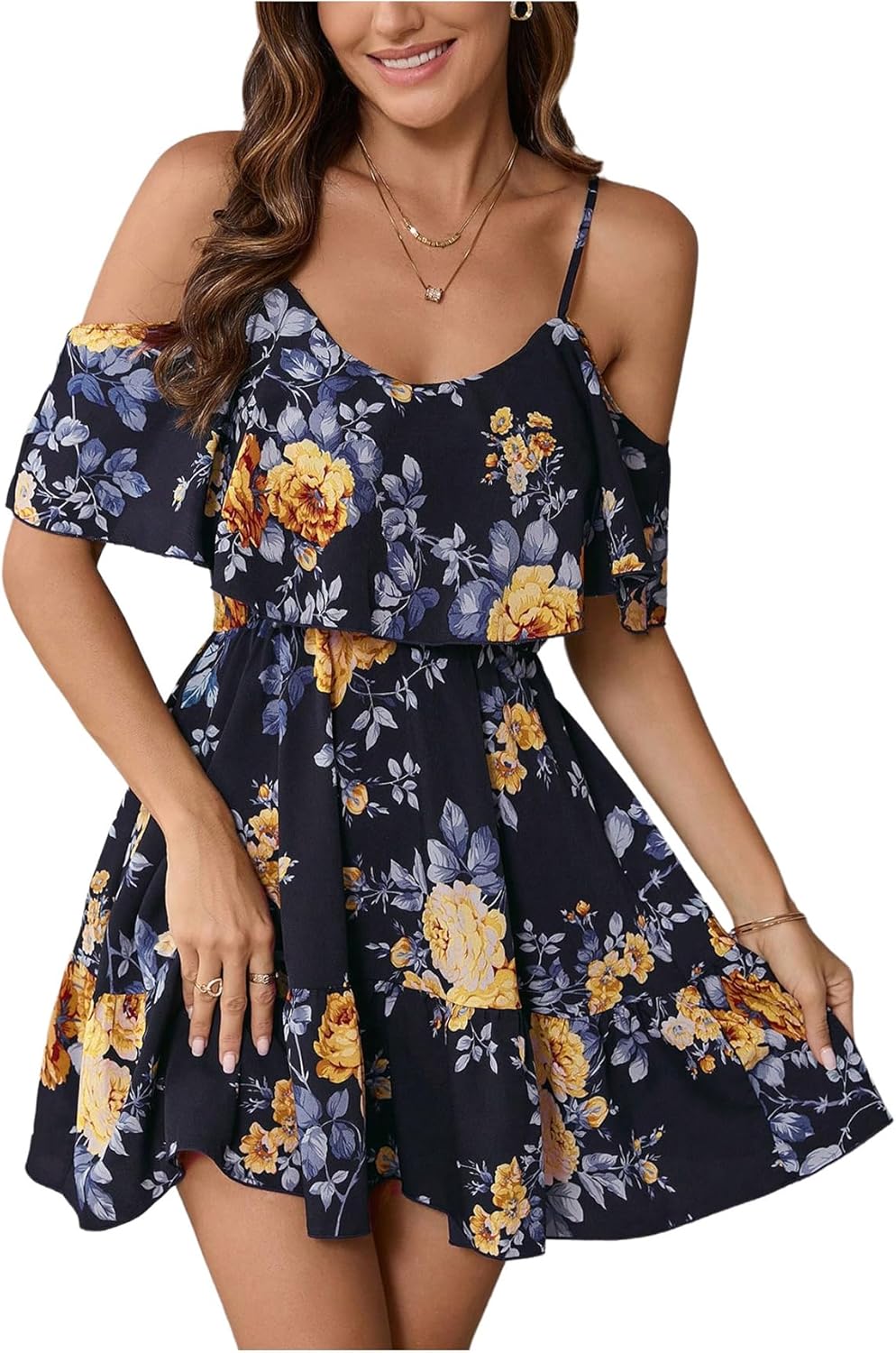 Women Cold Shoulder Dress Short Sleeve Vacation Elegant Mini Dresses
