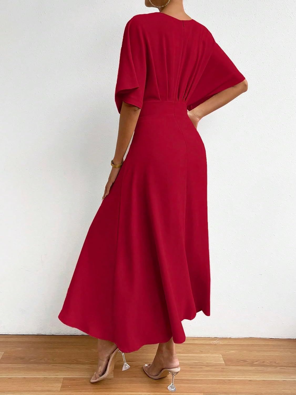 Women V Neck Ruched Evening Long Dress