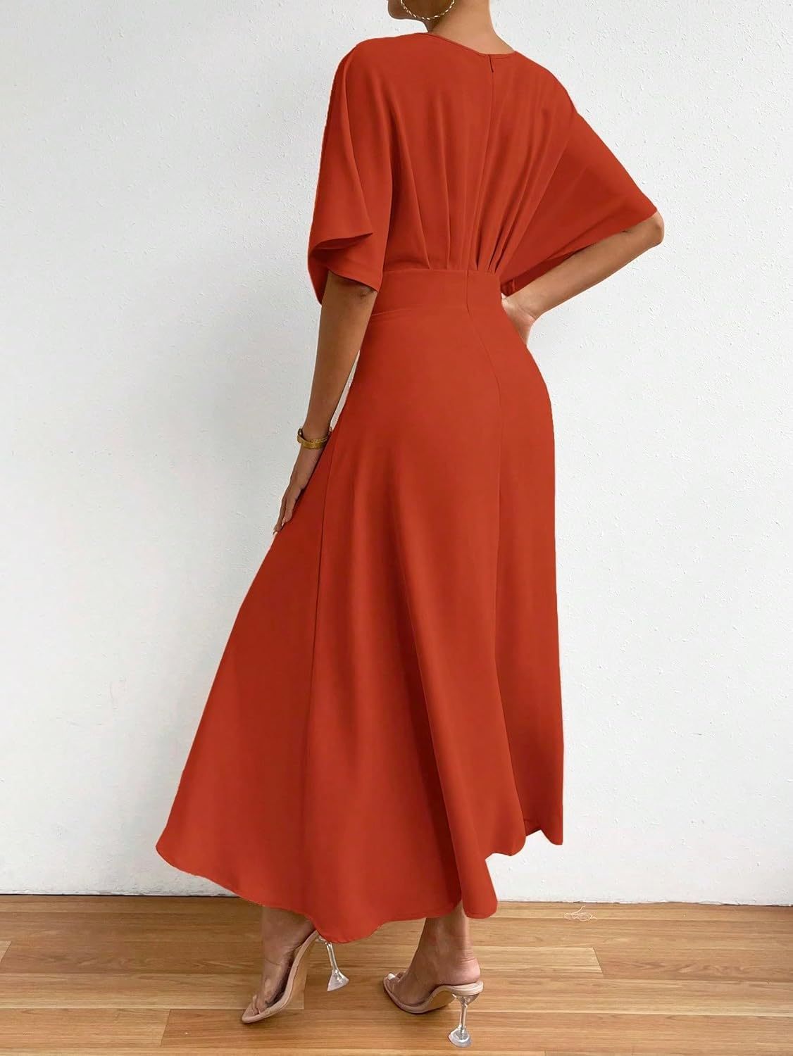 Women V Neck Ruched Evening Long Dress