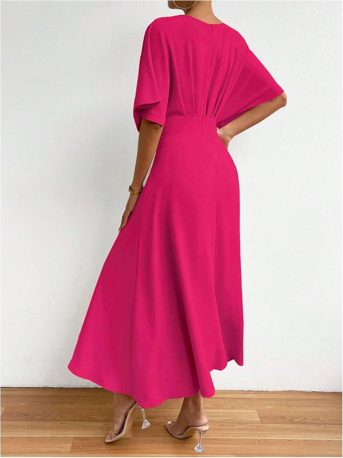Women V Neck Ruched Evening Long Dress