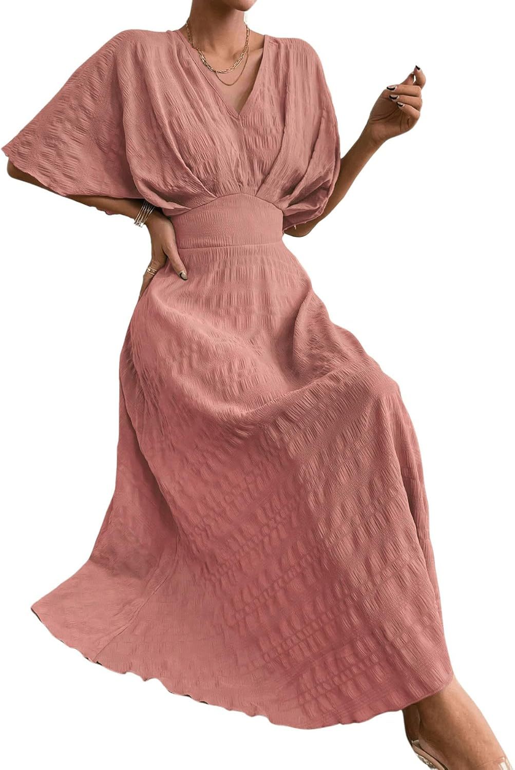 Women V Neck Ruched Evening Long Dress