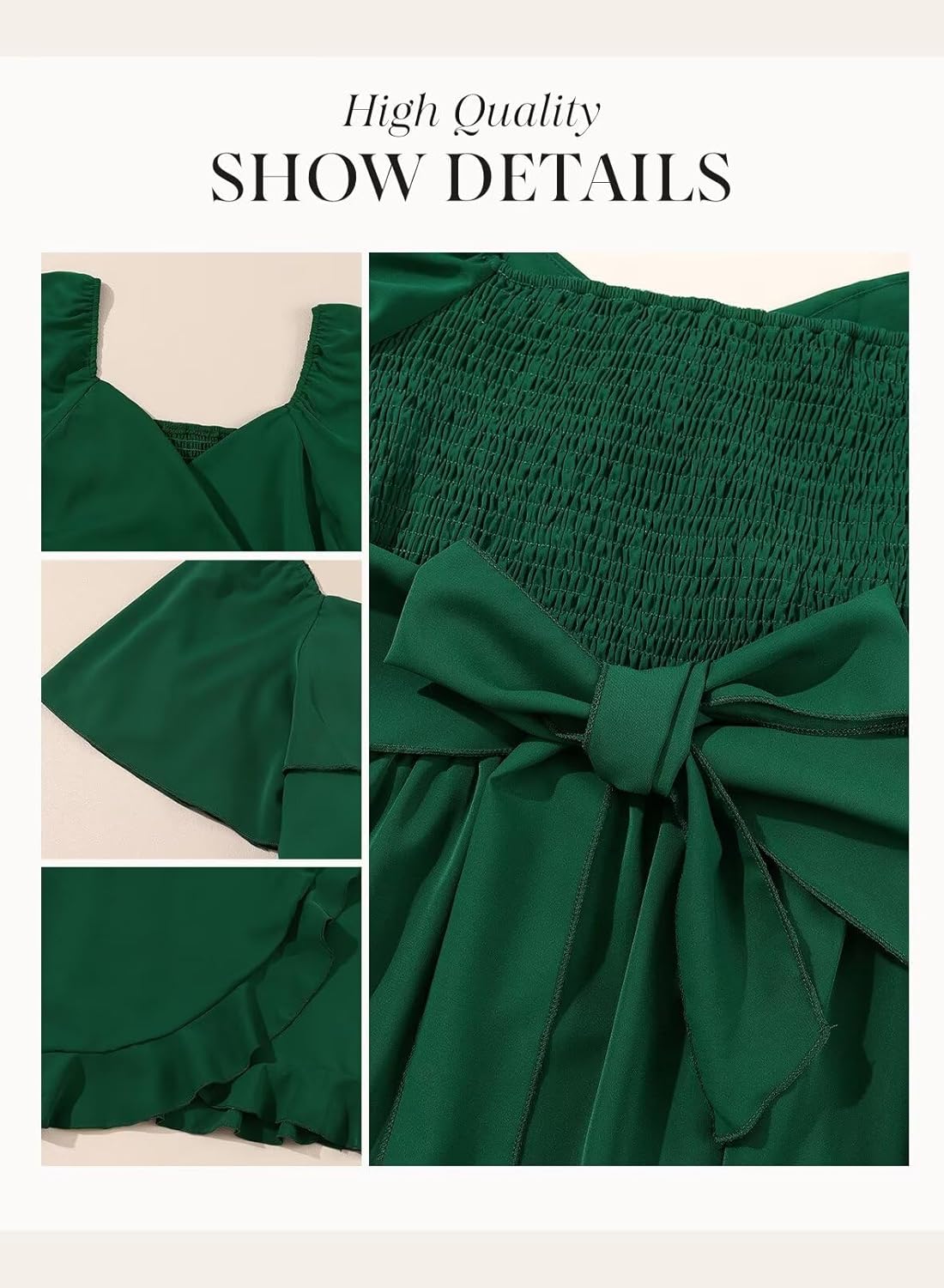 Women V Neck Wedding Guest Dress Smocked Elastic Waist Tiered Belted Mini Dress