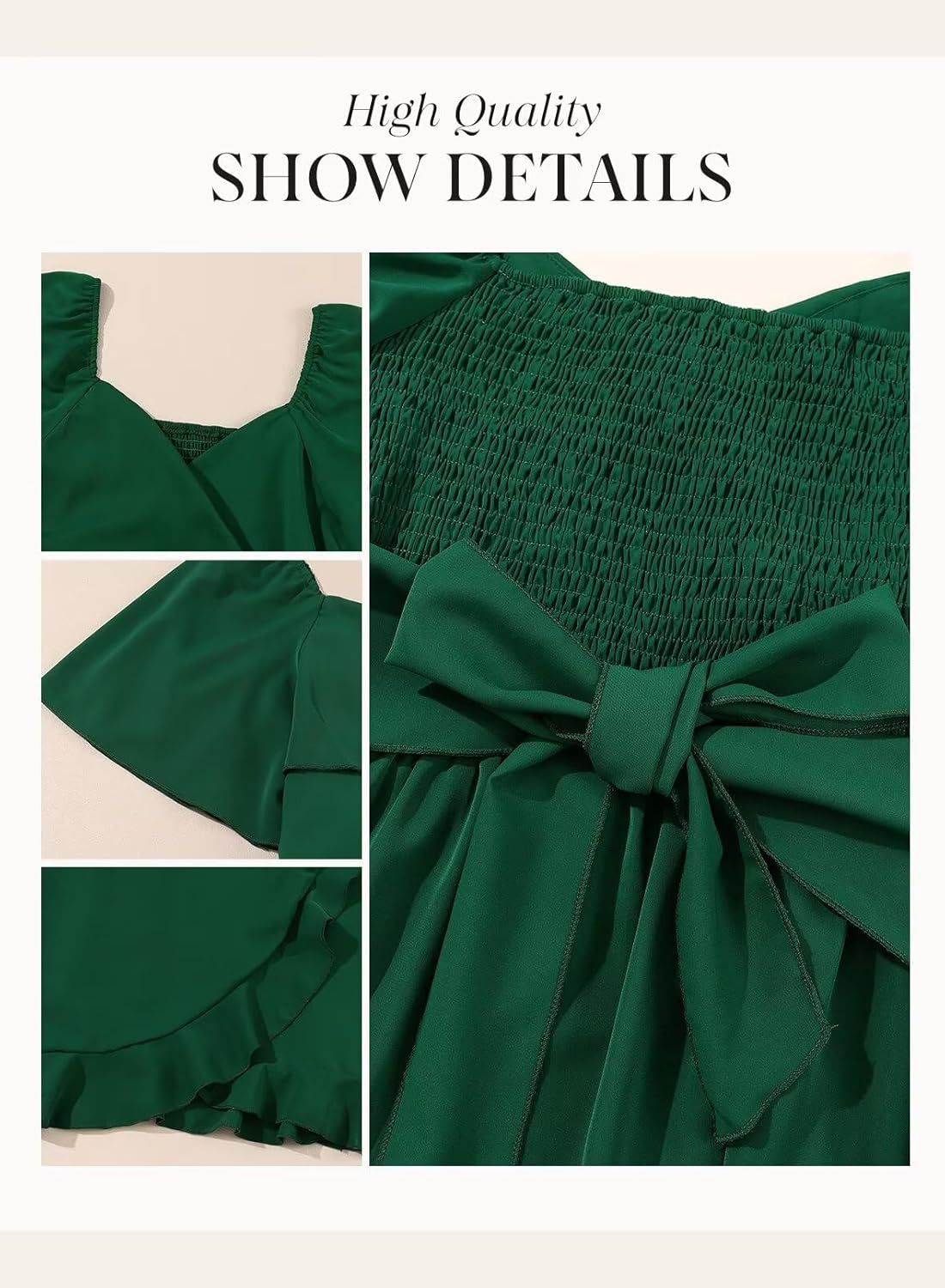 Women V Neck Wedding Guest Dress Smocked Elastic Waist Tiered Belted Mini Dress