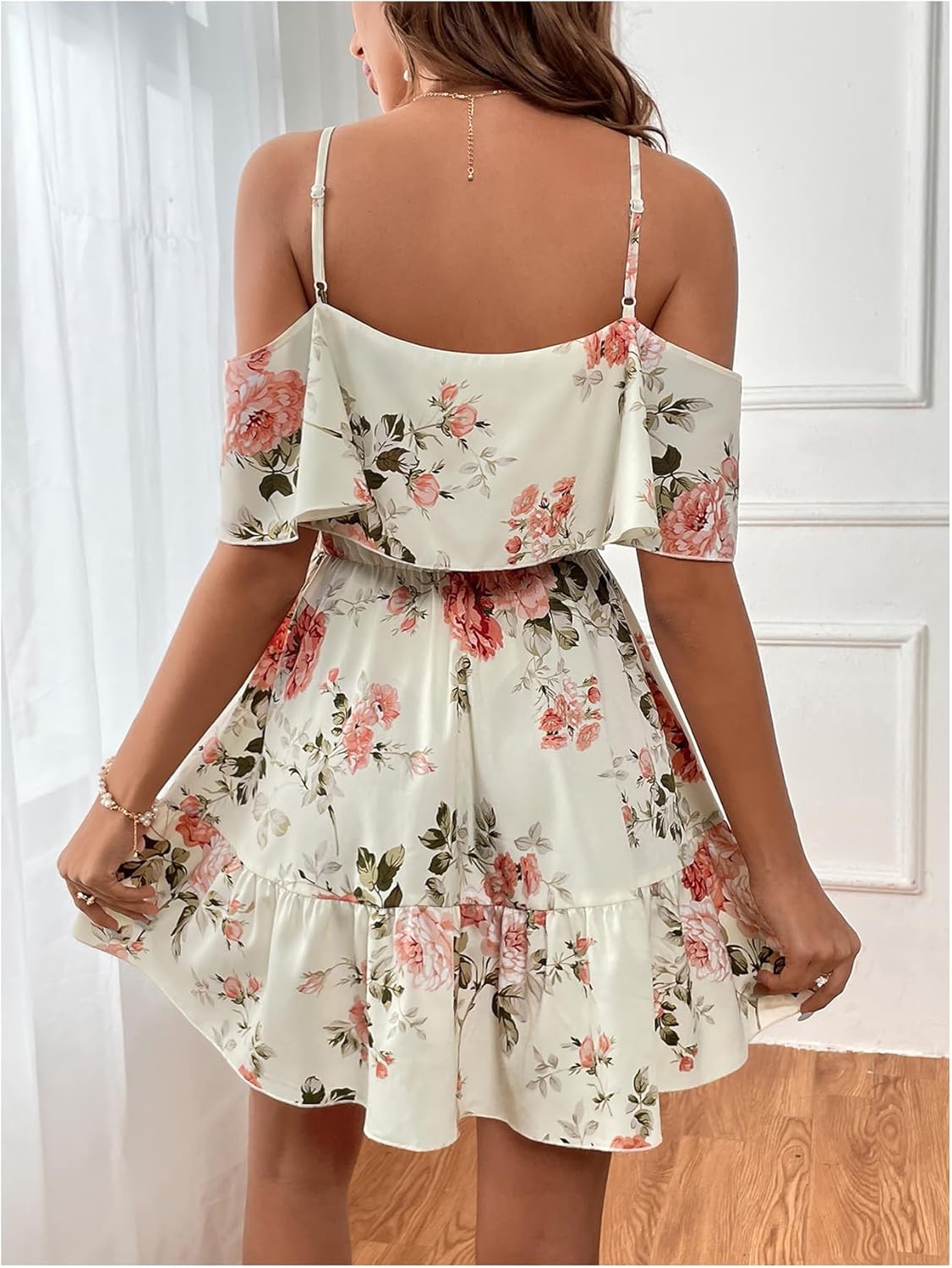 Women Cold Shoulder Dress Short Sleeve Vacation Elegant Mini Dresses