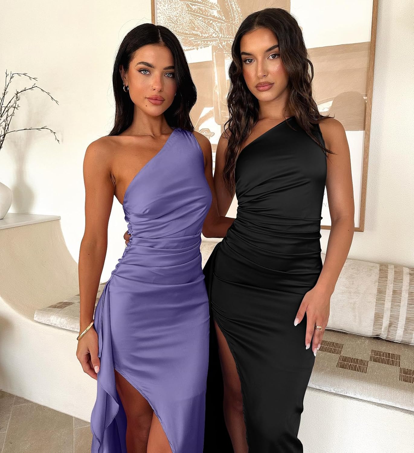 Women Sexy One Shoulder High Split Cocktail Wedding Party Maxi Dress