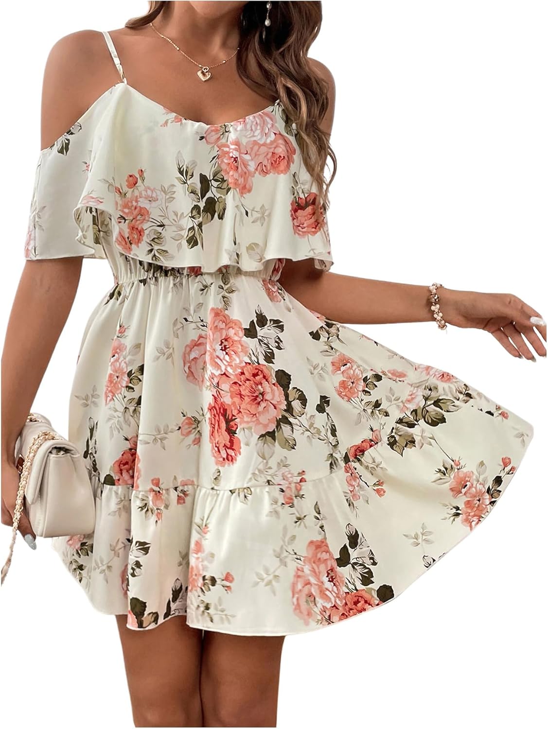 Women Cold Shoulder Dress Short Sleeve Vacation Elegant Mini Dresses