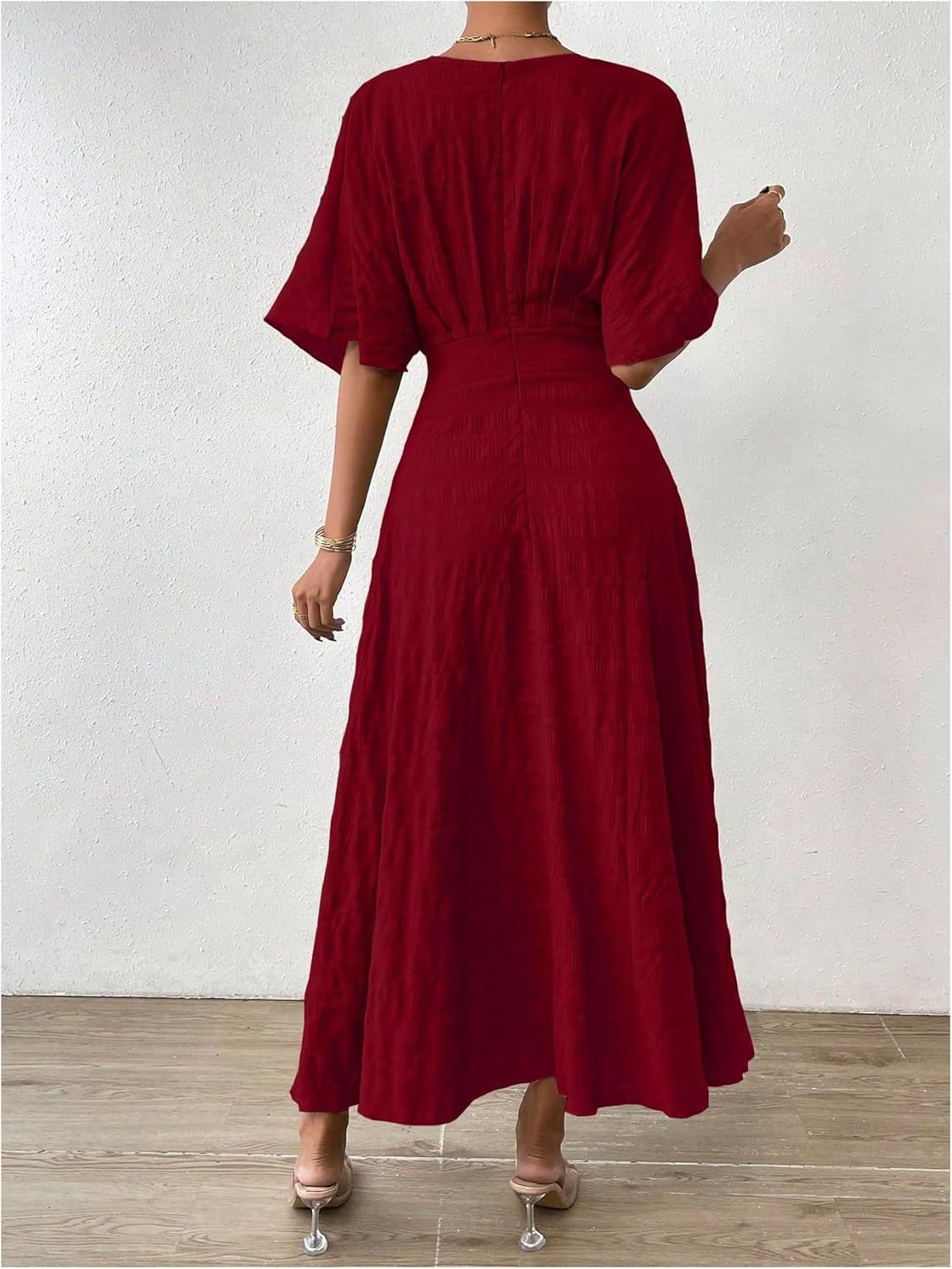 Women V Neck Ruched Evening Long Dress