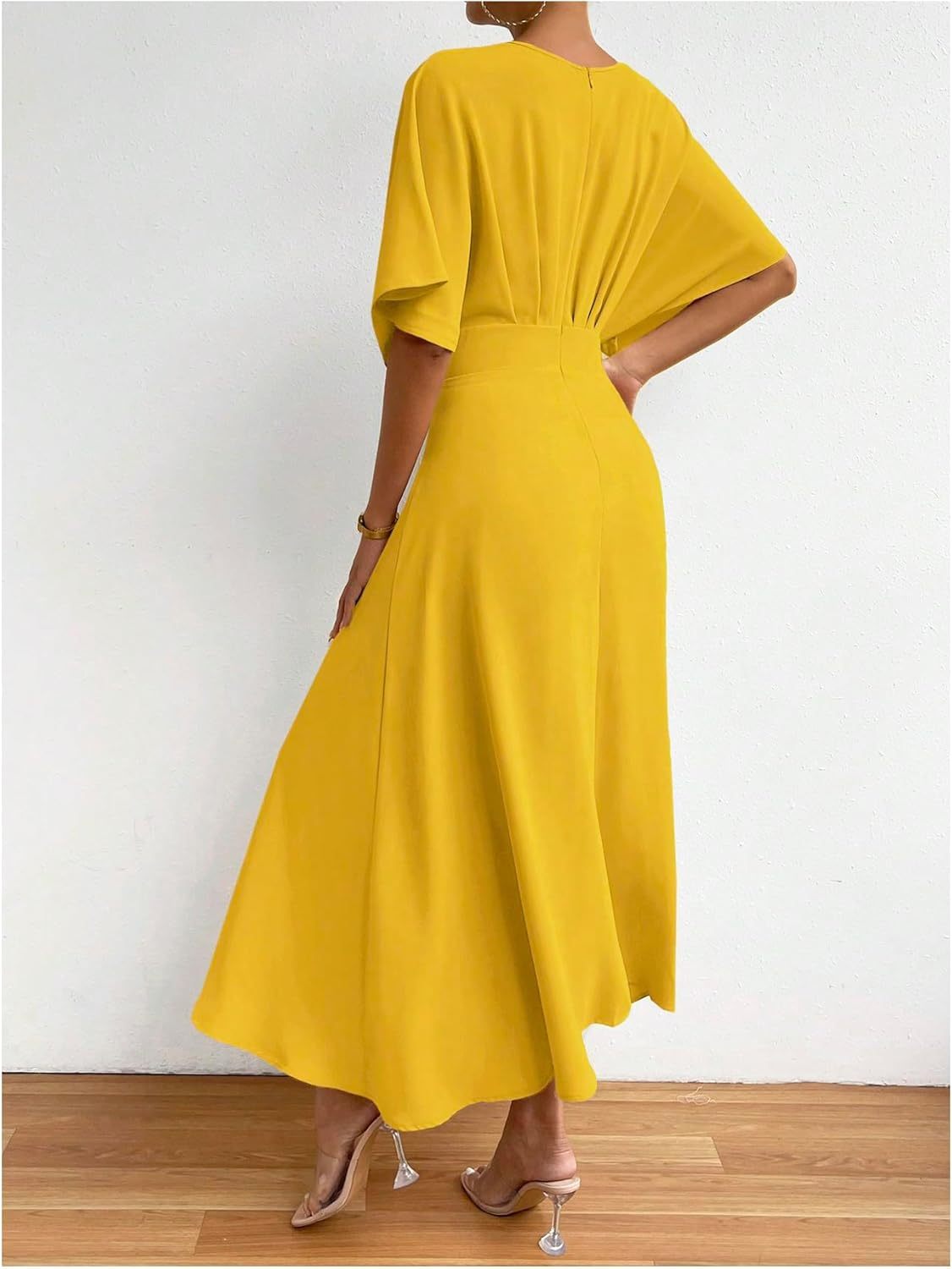 Women V Neck Ruched Evening Long Dress