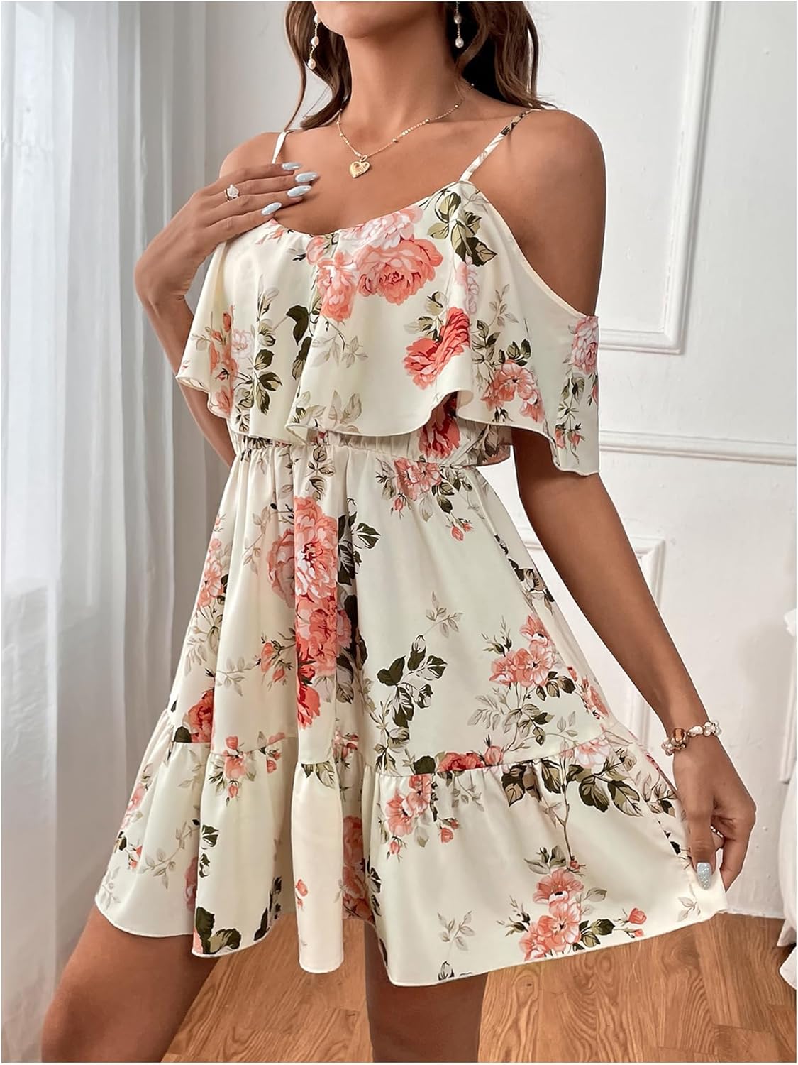 Women Cold Shoulder Dress Short Sleeve Vacation Elegant Mini Dresses