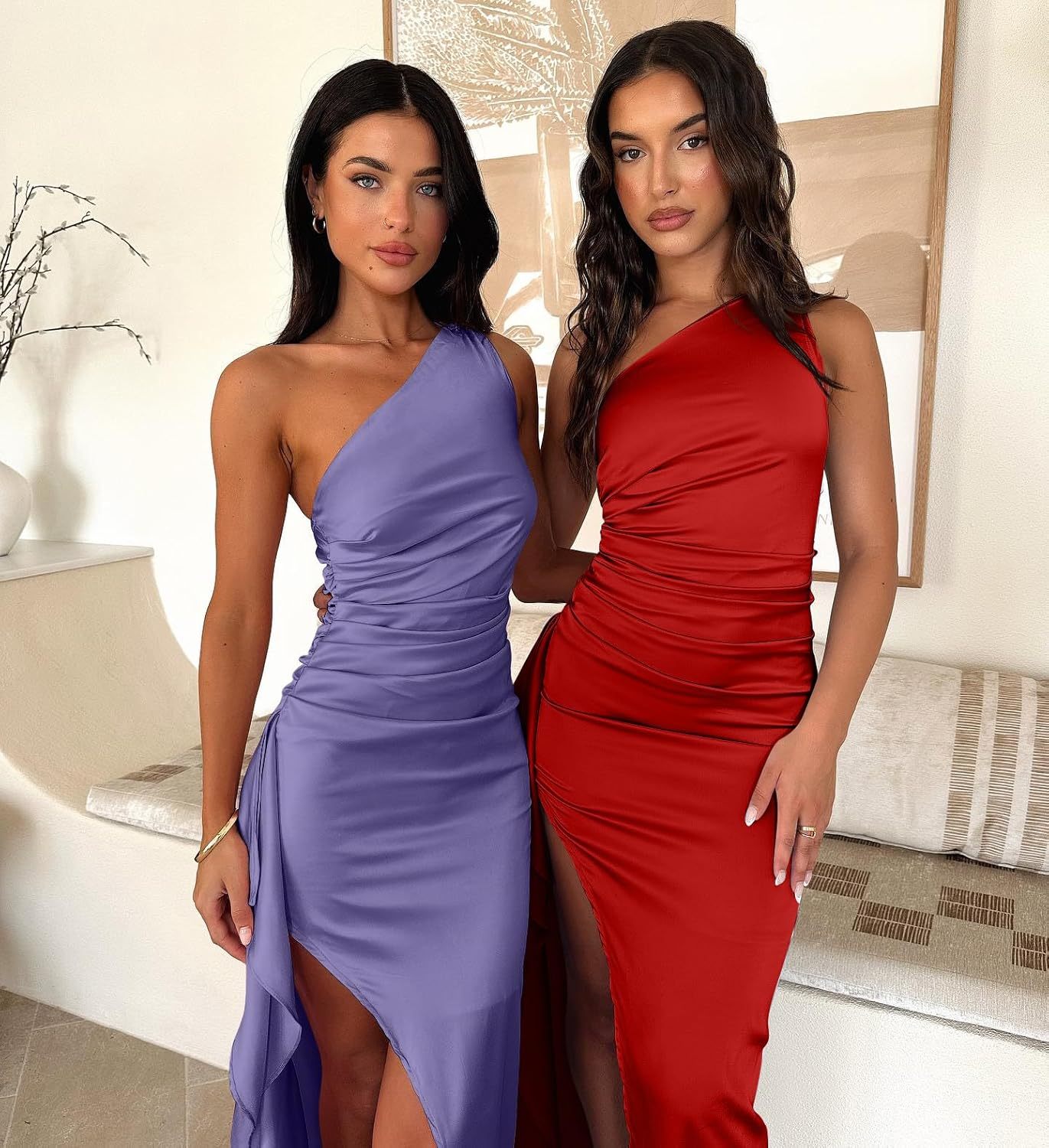 Women Sexy One Shoulder High Split Cocktail Wedding Party Maxi Dress