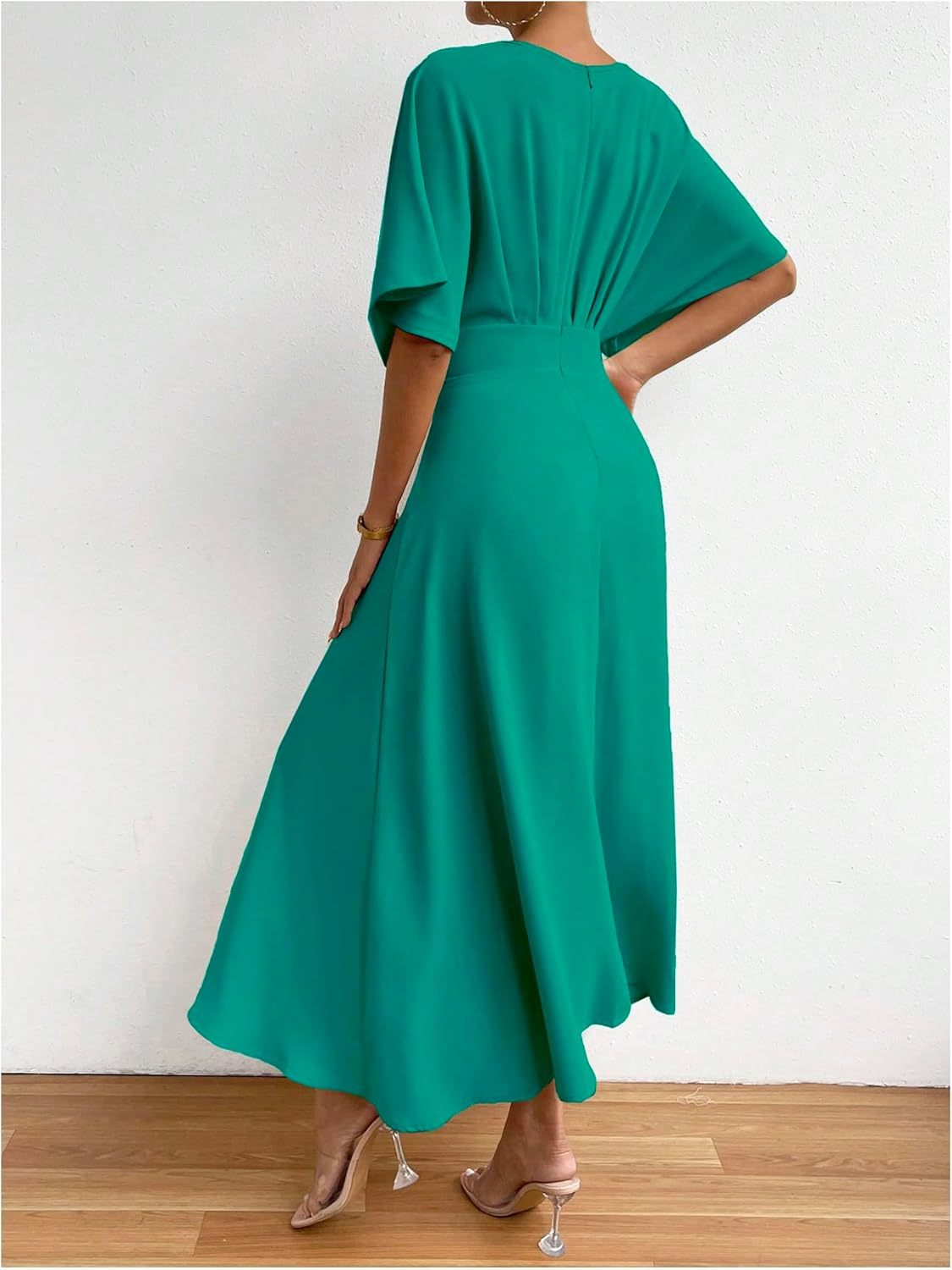Women V Neck Ruched Evening Long Dress