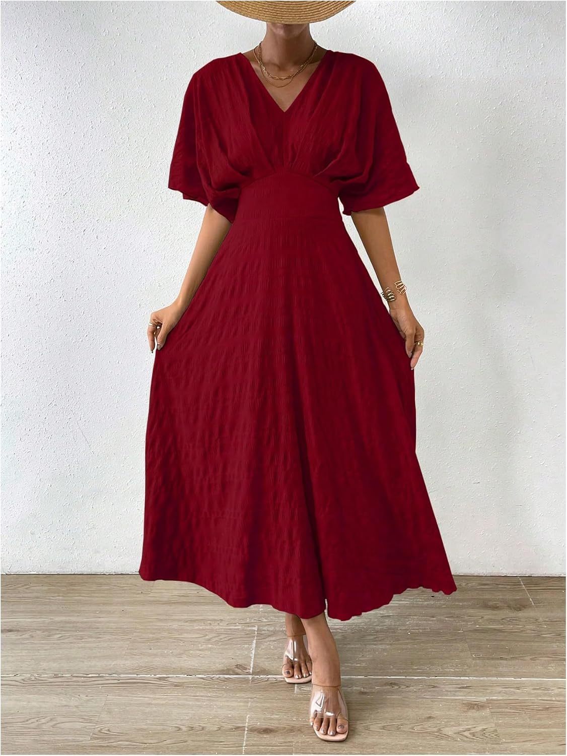 Women V Neck Ruched Evening Long Dress
