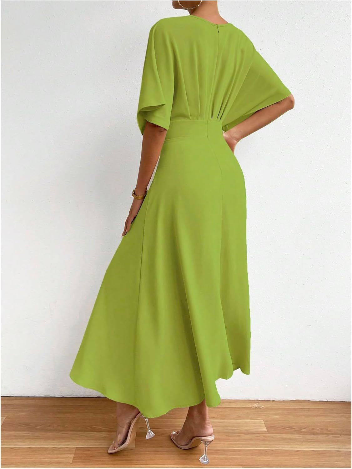 Women V Neck Ruched Evening Long Dress
