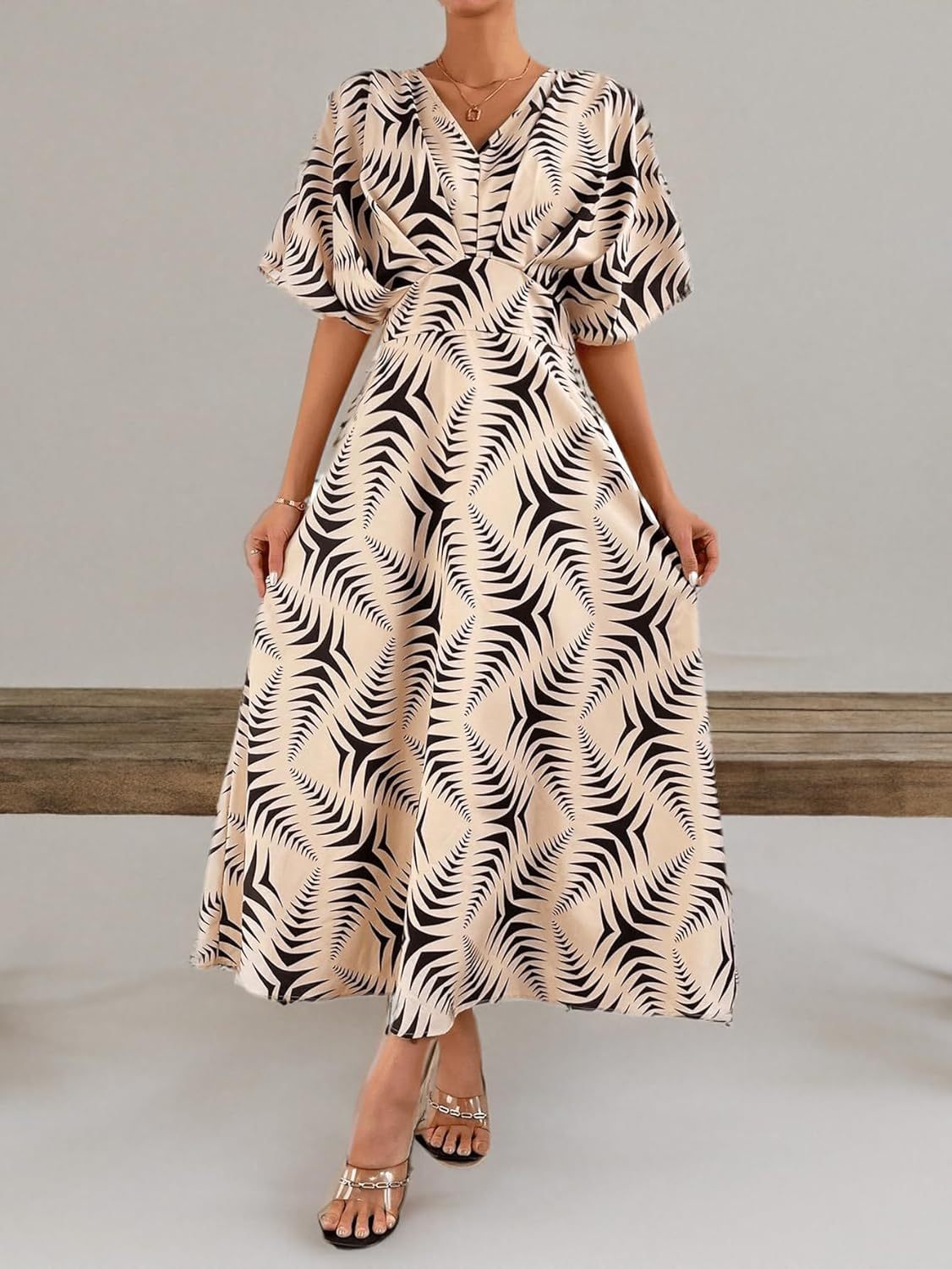 Women V Neck Ruched Evening Long Dress