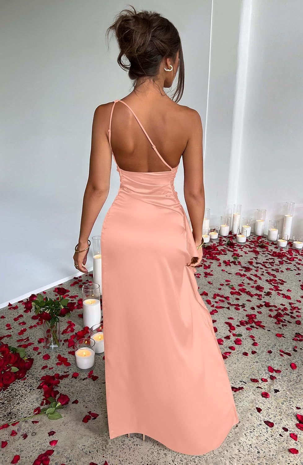 Women Sexy One Shoulder High Split Cocktail Wedding Party Maxi Dress