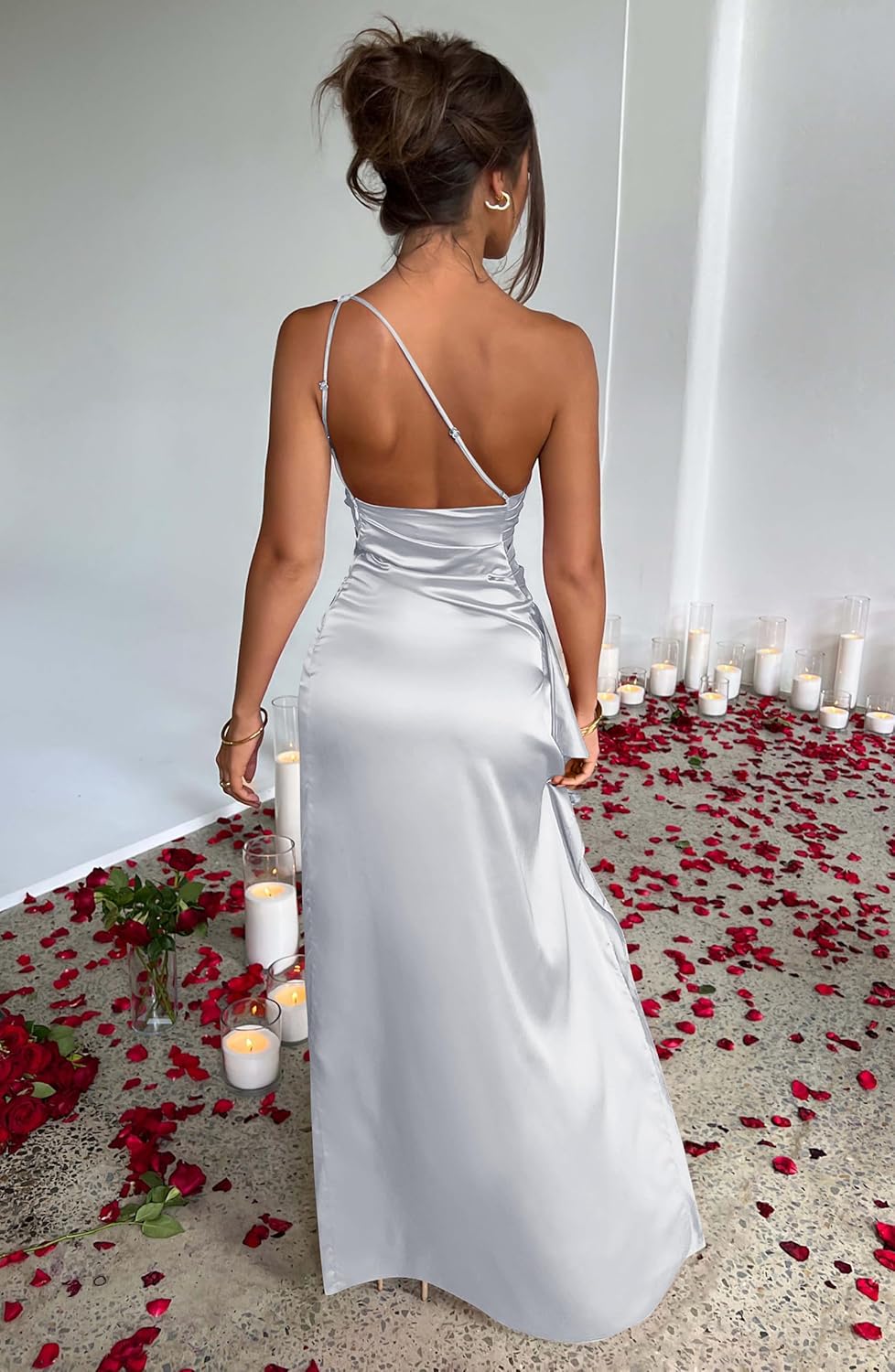 Women Sexy One Shoulder High Split Cocktail Wedding Party Maxi Dress