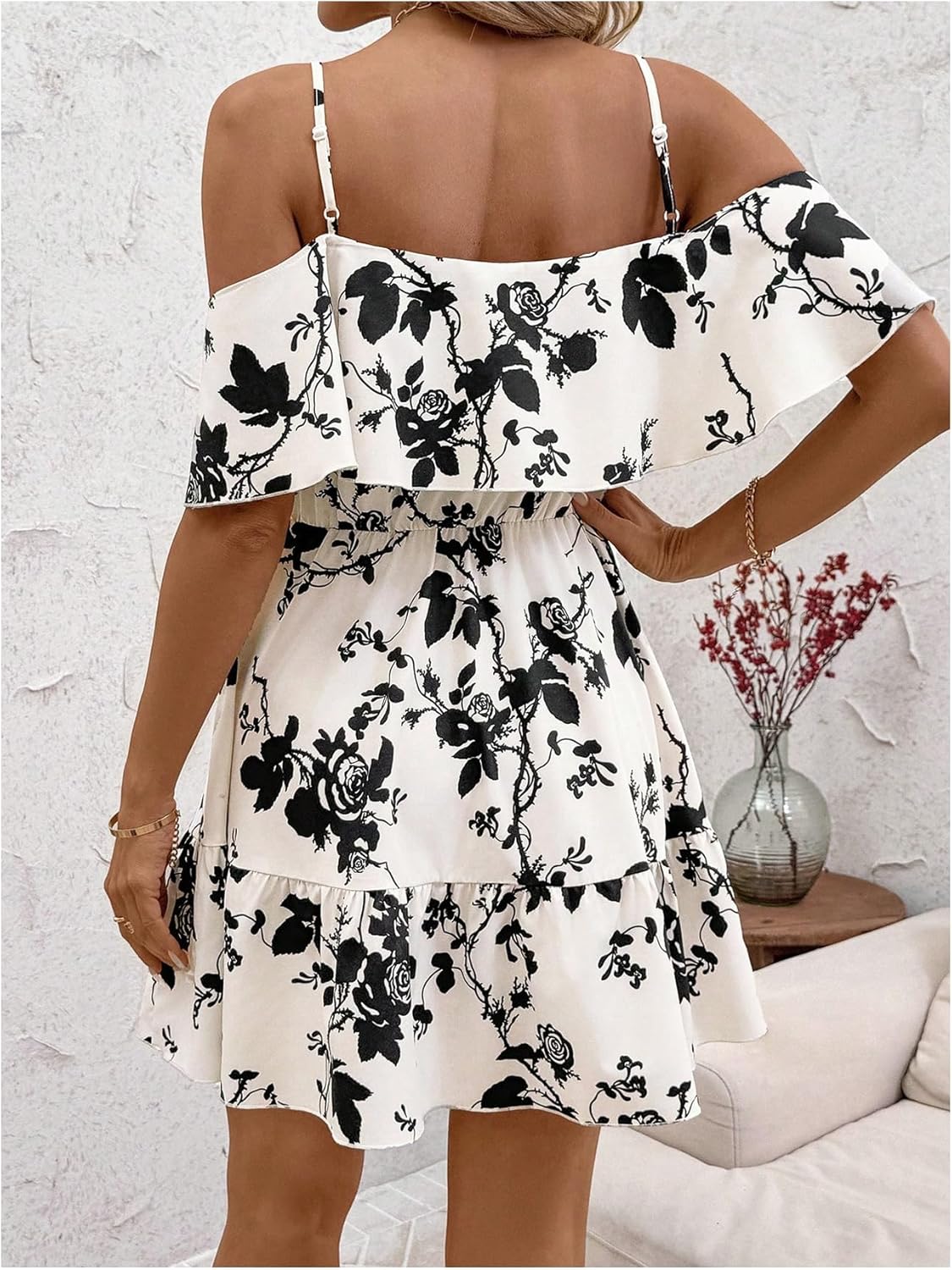 Women Cold Shoulder Dress Short Sleeve Vacation Elegant Mini Dresses