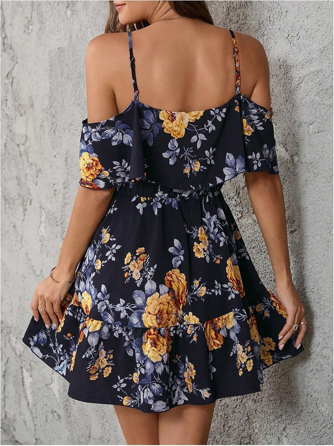 Women Cold Shoulder Dress Short Sleeve Vacation Elegant Mini Dresses