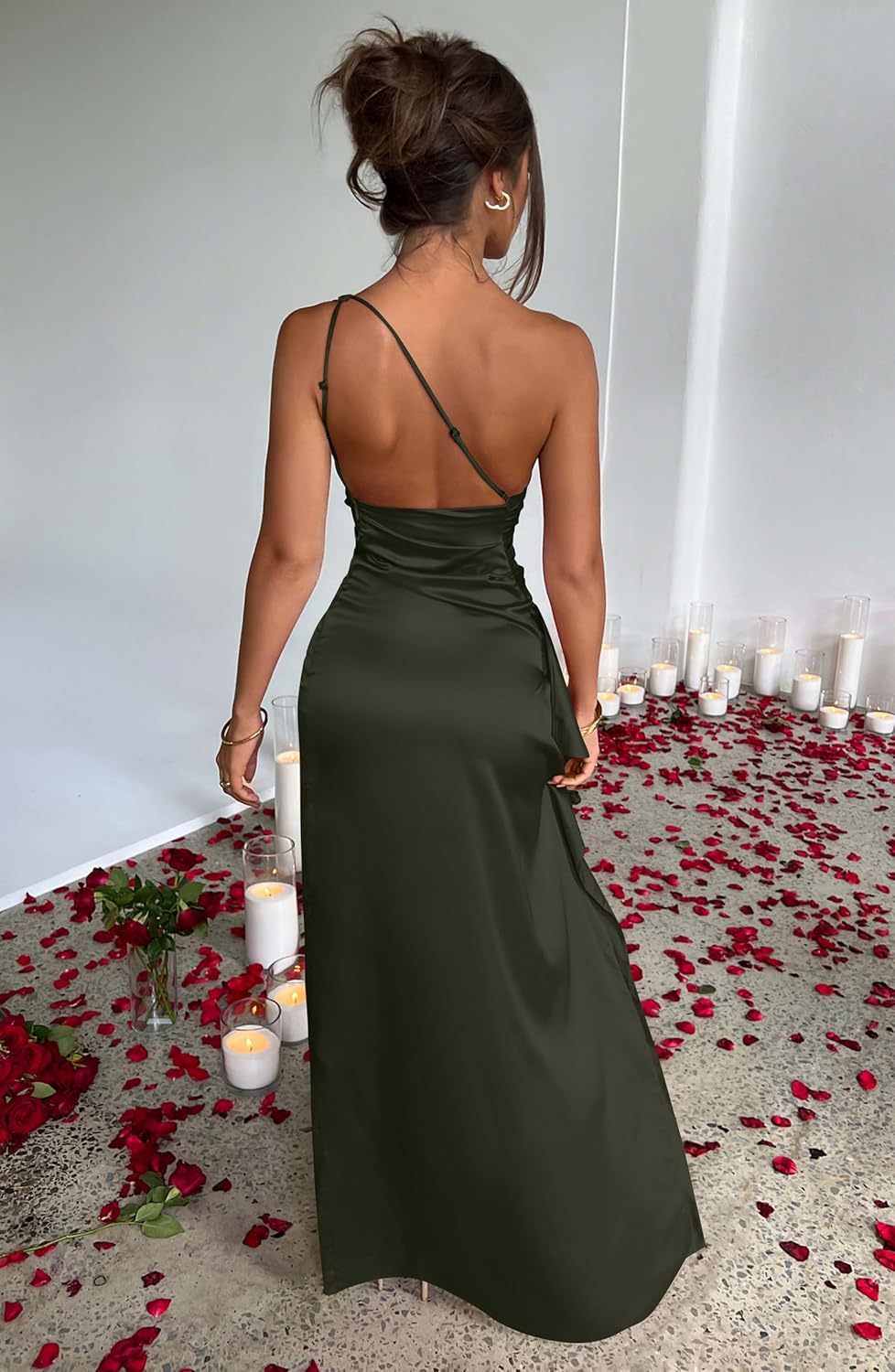 Women Sexy One Shoulder High Split Cocktail Wedding Party Maxi Dress