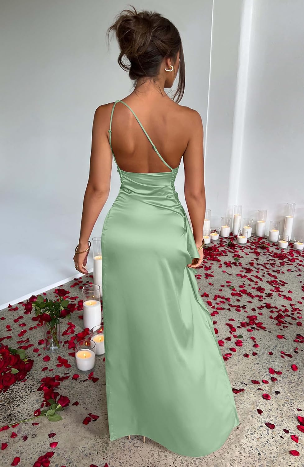 Women Sexy One Shoulder High Split Cocktail Wedding Party Maxi Dress