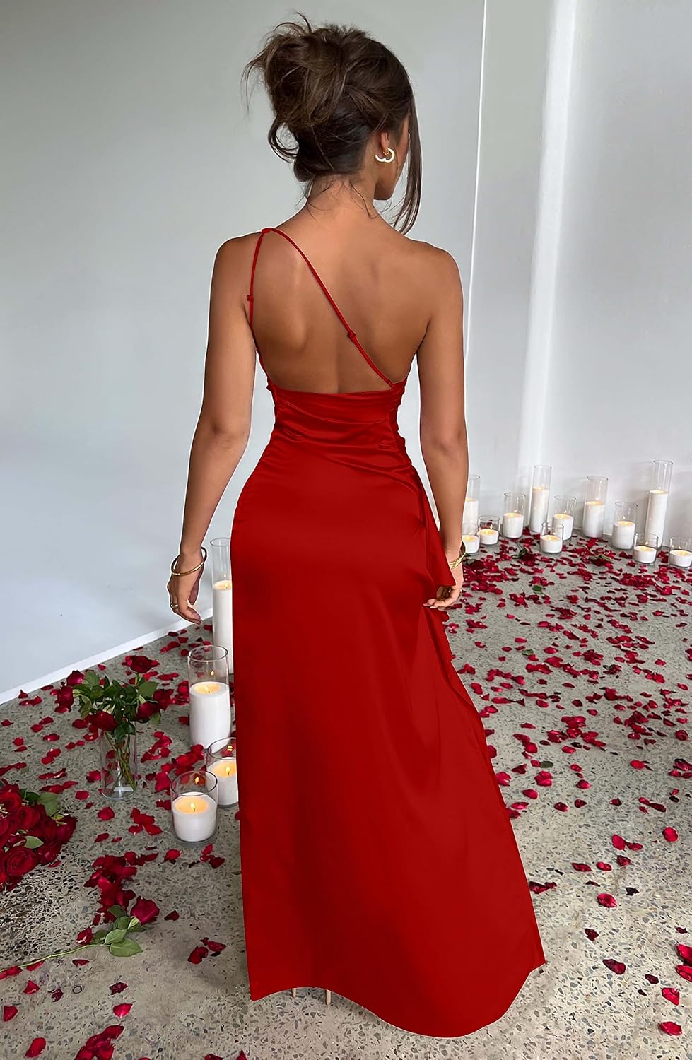 Women Sexy One Shoulder High Split Cocktail Wedding Party Maxi Dress