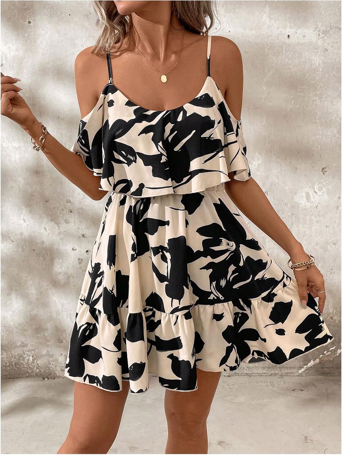 Women Cold Shoulder Dress Short Sleeve Vacation Elegant Mini Dresses