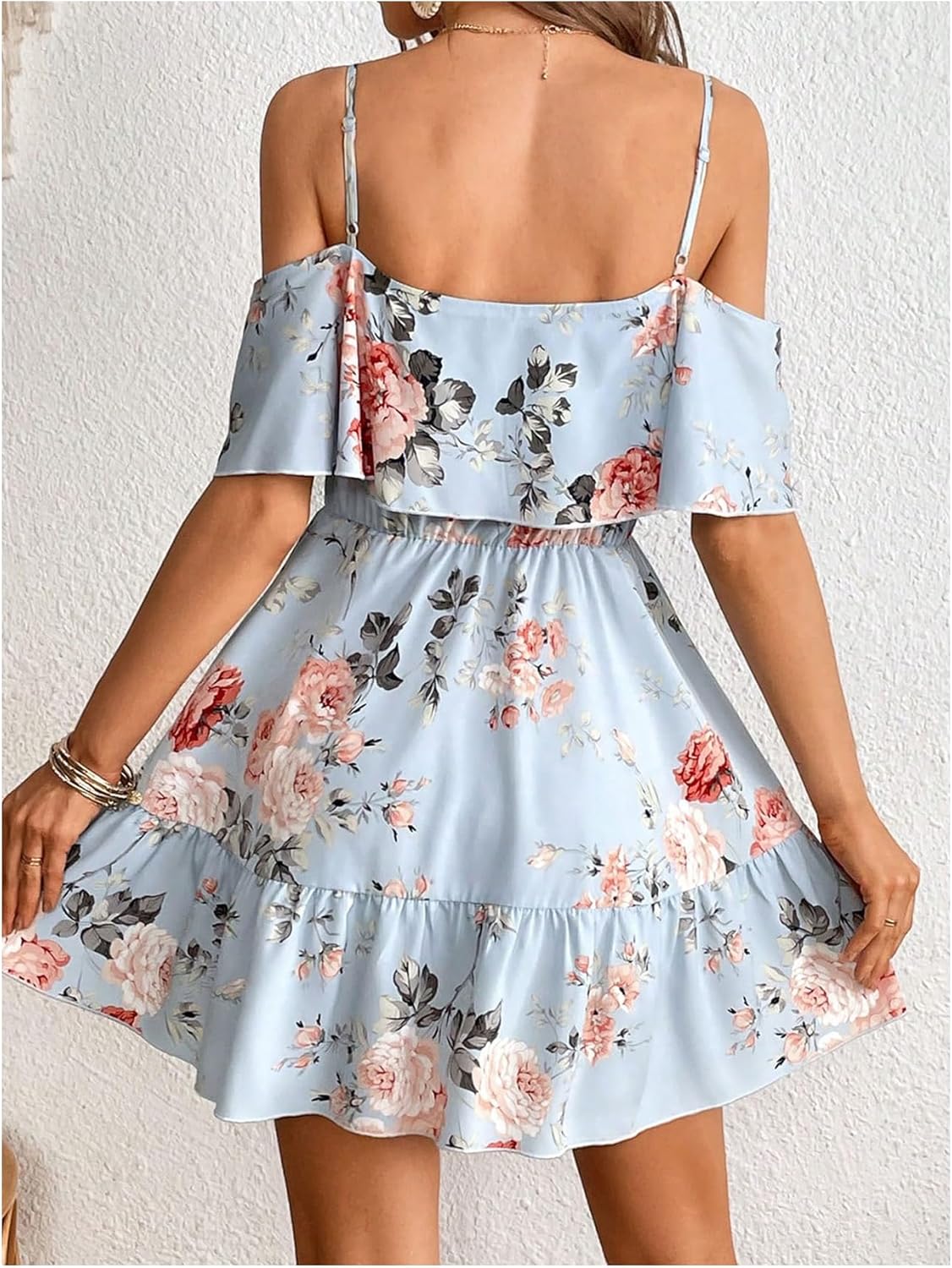 Women Cold Shoulder Dress Short Sleeve Vacation Elegant Mini Dresses