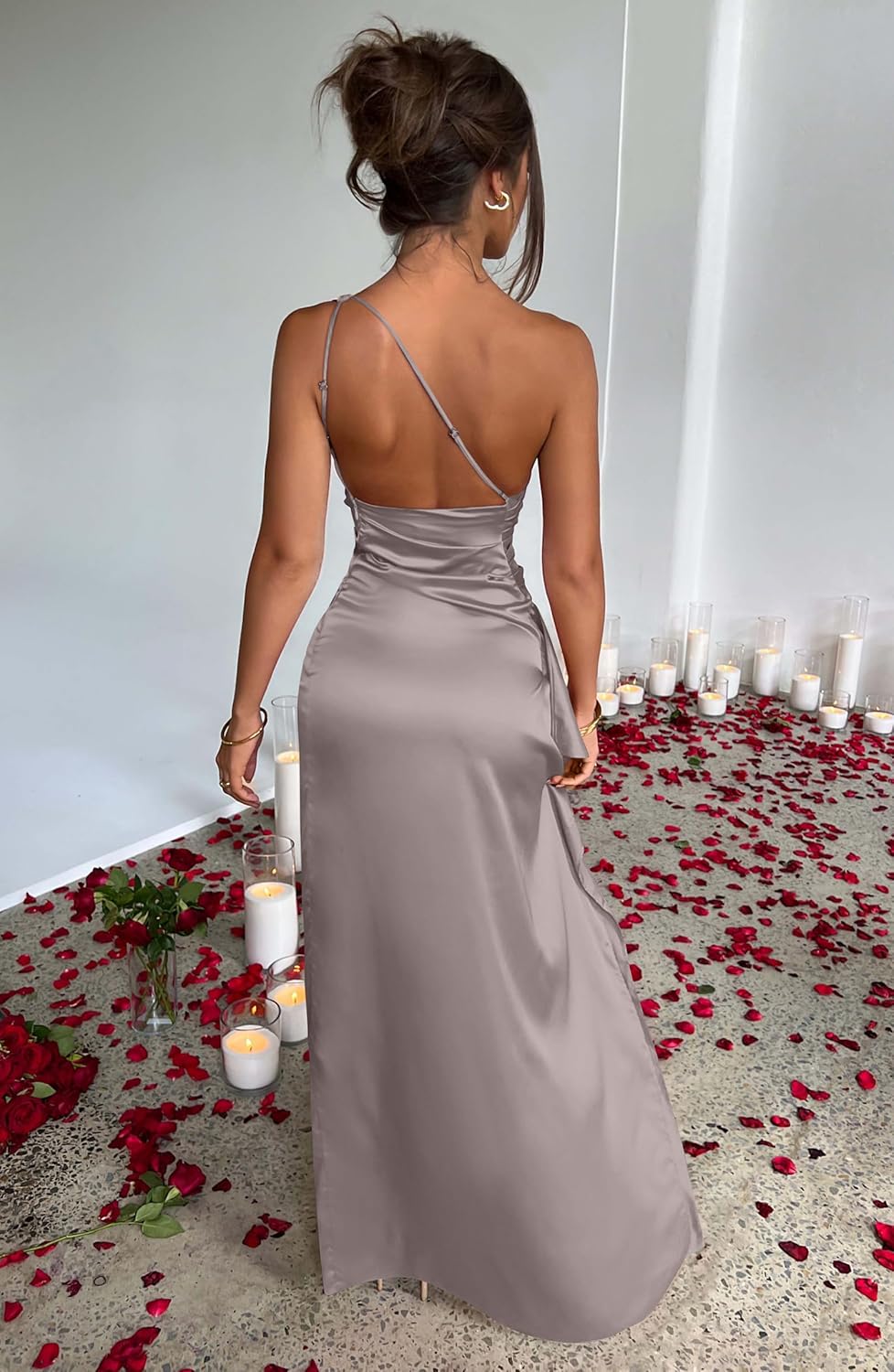 Women Sexy One Shoulder High Split Cocktail Wedding Party Maxi Dress