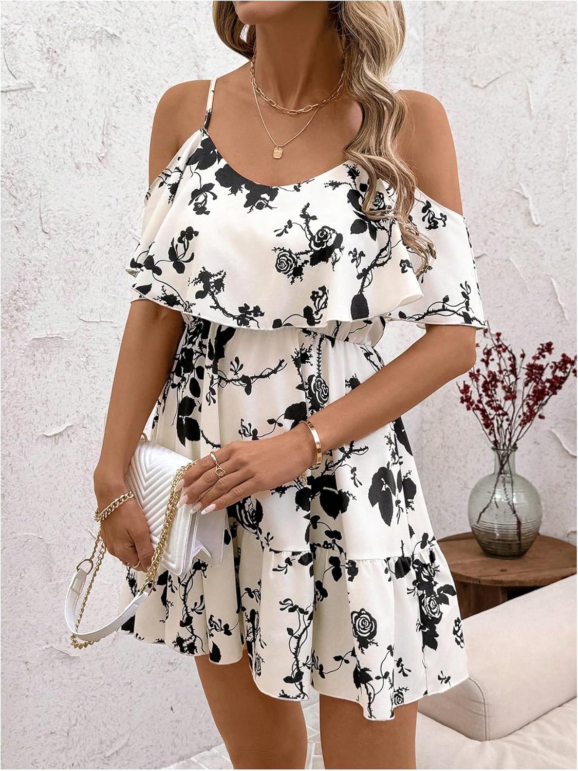 Women Cold Shoulder Dress Short Sleeve Vacation Elegant Mini Dresses