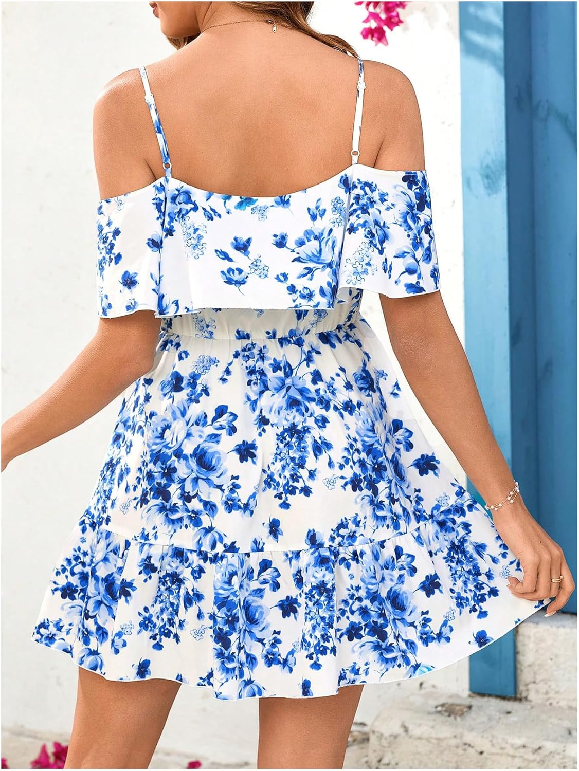 Women Cold Shoulder Dress Short Sleeve Vacation Elegant Mini Dresses