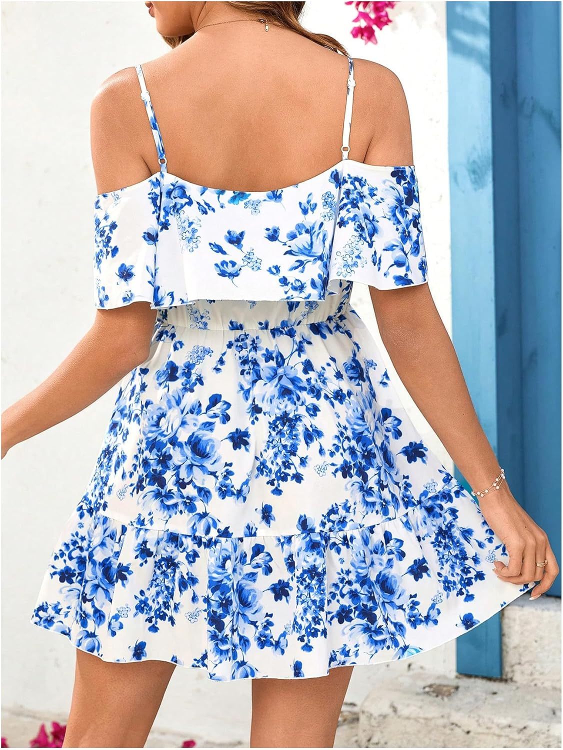 Women Cold Shoulder Dress Short Sleeve Vacation Elegant Mini Dresses