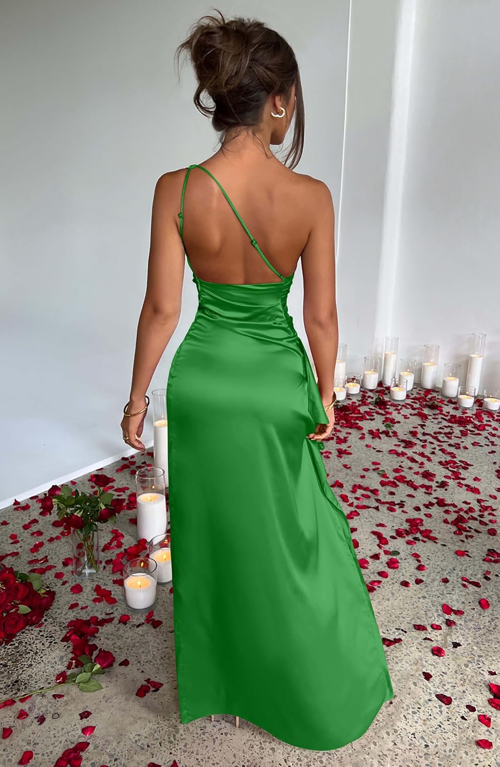 Women Sexy One Shoulder High Split Cocktail Wedding Party Maxi Dress