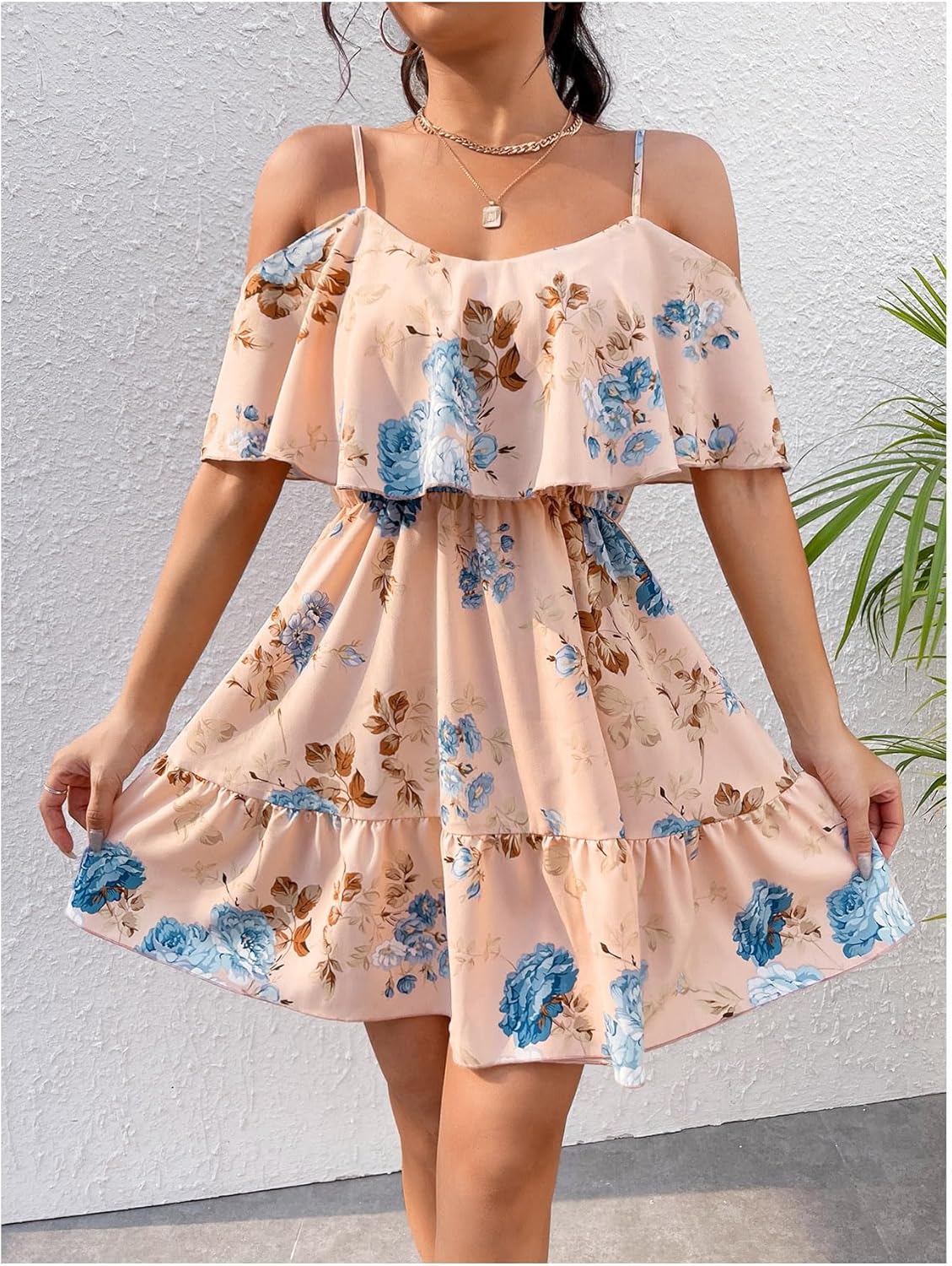 Women Cold Shoulder Dress Short Sleeve Vacation Elegant Mini Dresses