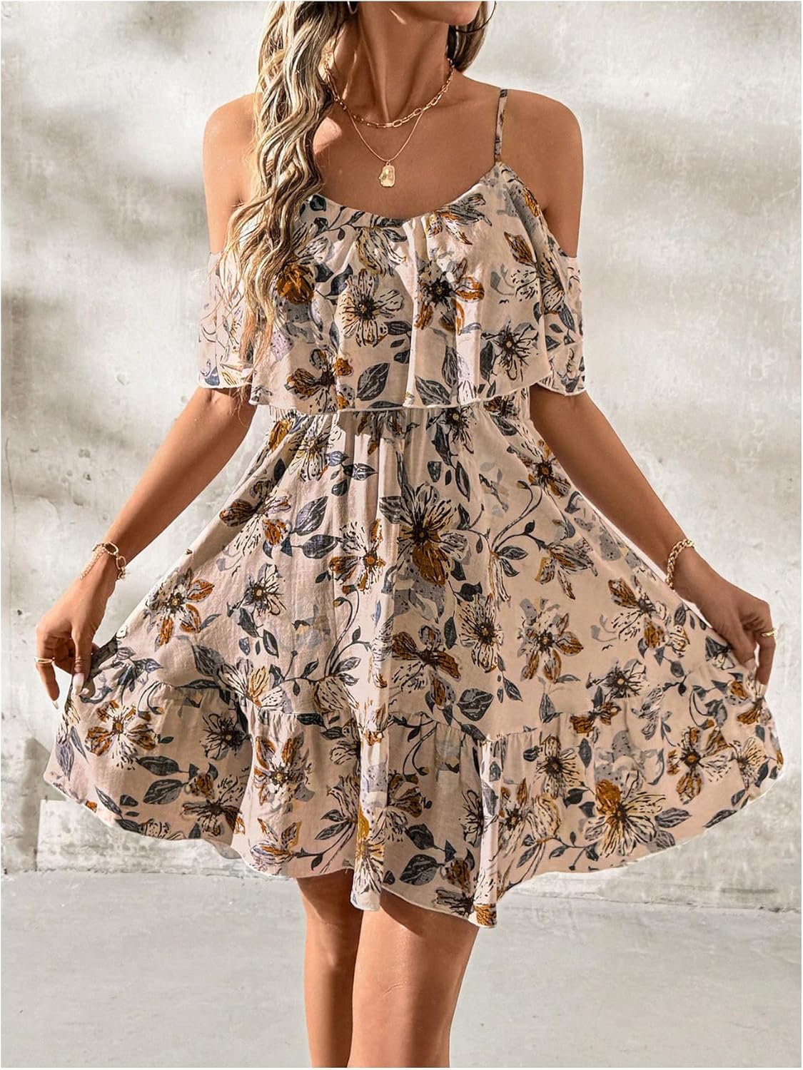 Women Cold Shoulder Dress Short Sleeve Vacation Elegant Mini Dresses