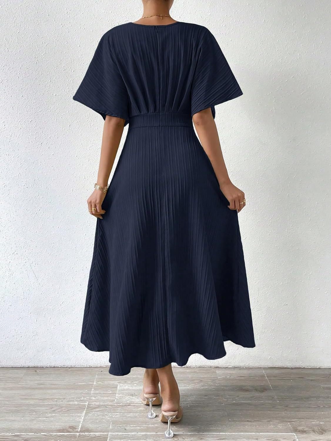 Women V Neck Ruched Evening Long Dress