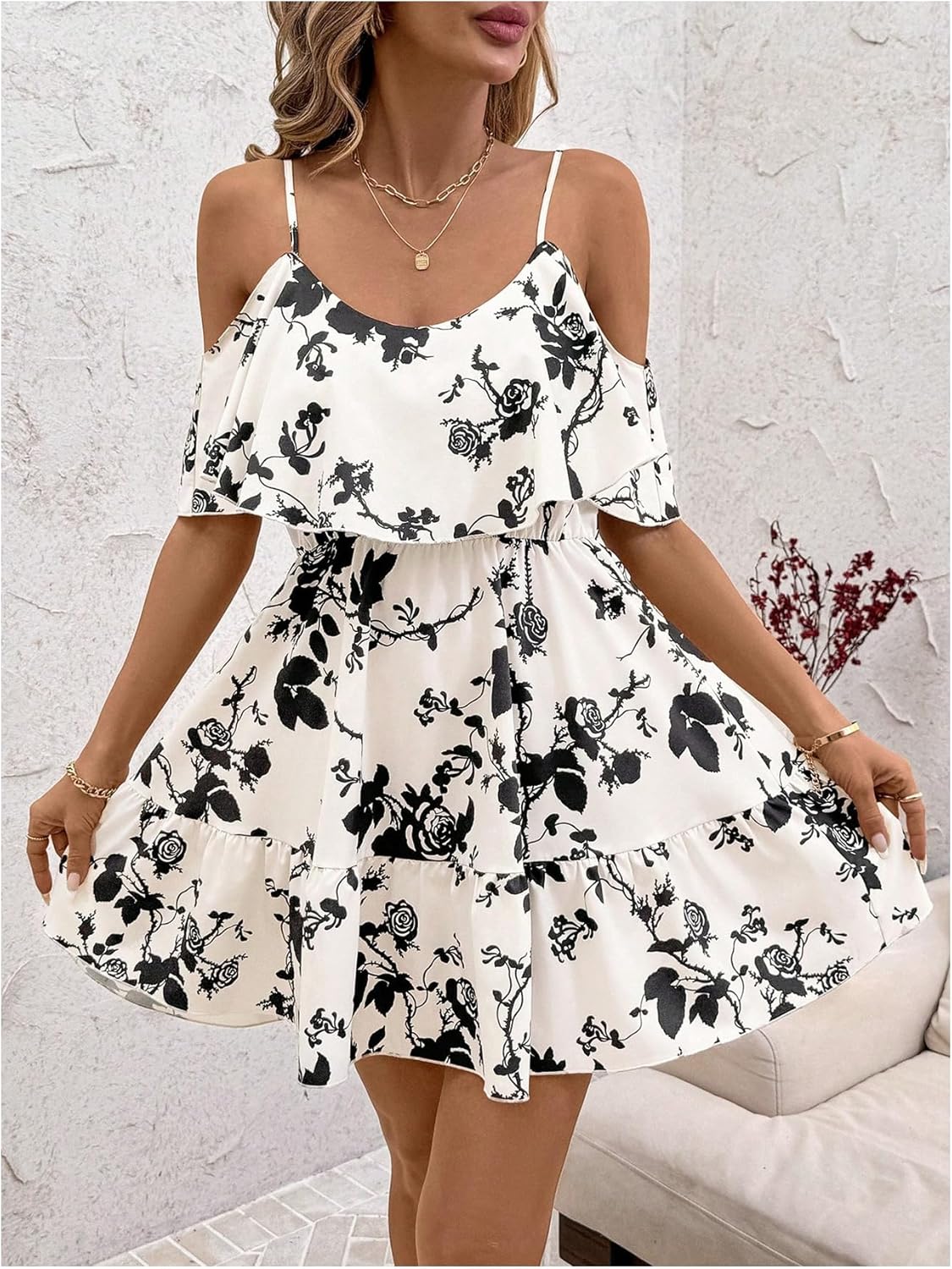 Women Cold Shoulder Dress Short Sleeve Vacation Elegant Mini Dresses