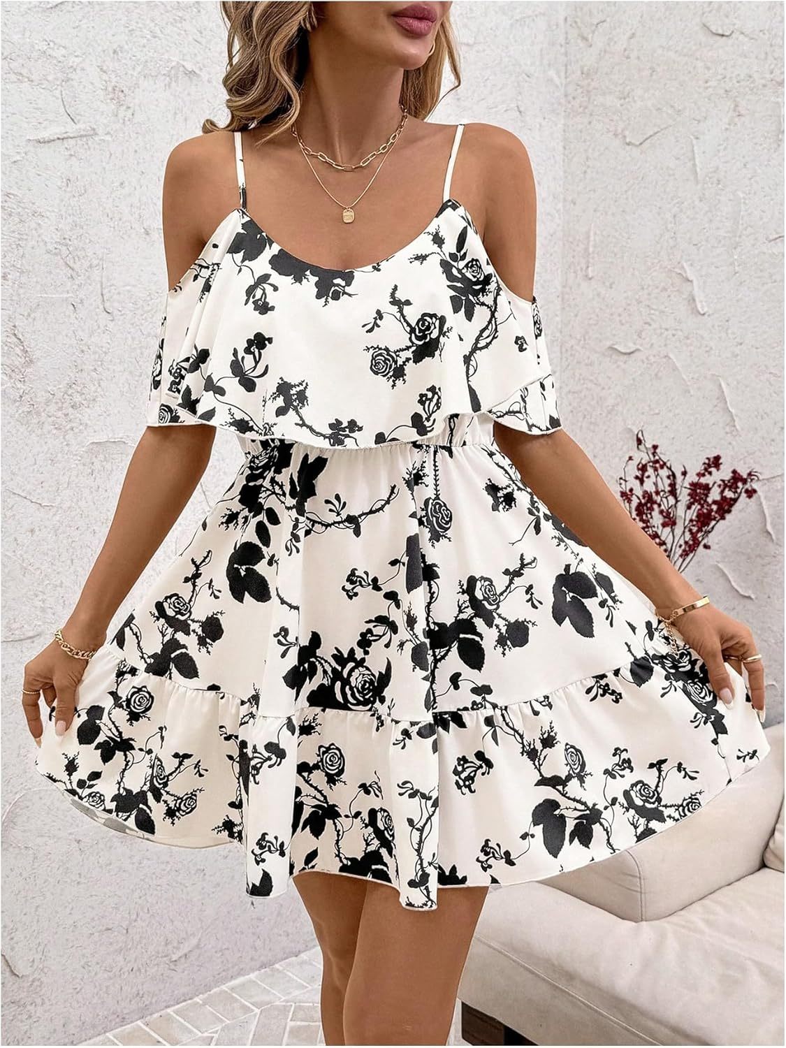 Women Cold Shoulder Dress Short Sleeve Vacation Elegant Mini Dresses