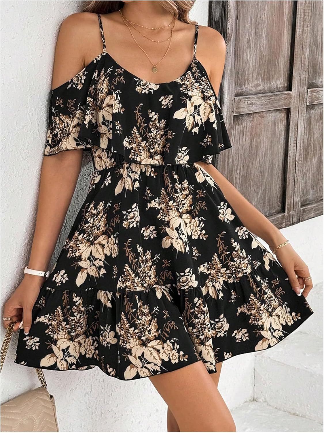 Women Cold Shoulder Dress Short Sleeve Vacation Elegant Mini Dresses