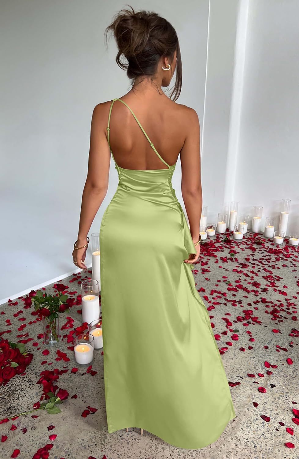 Women Sexy One Shoulder High Split Cocktail Wedding Party Maxi Dress