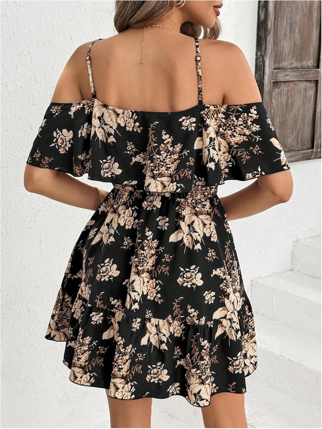 Women Cold Shoulder Dress Short Sleeve Vacation Elegant Mini Dresses