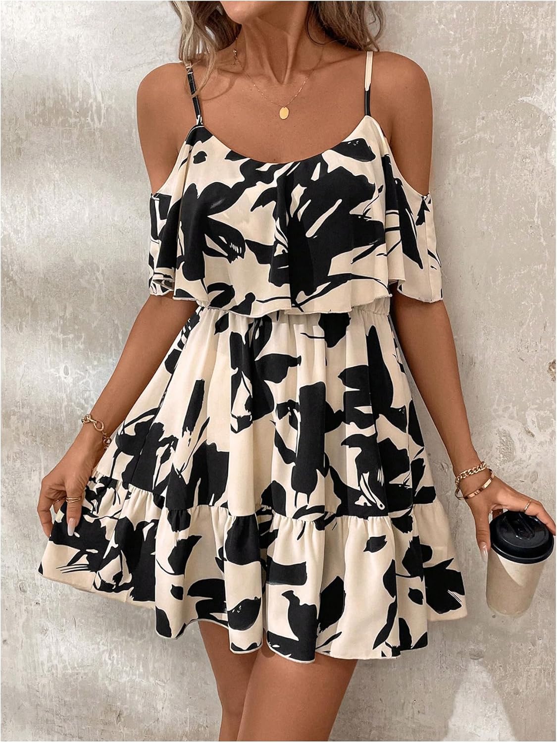 Women Cold Shoulder Dress Short Sleeve Vacation Elegant Mini Dresses