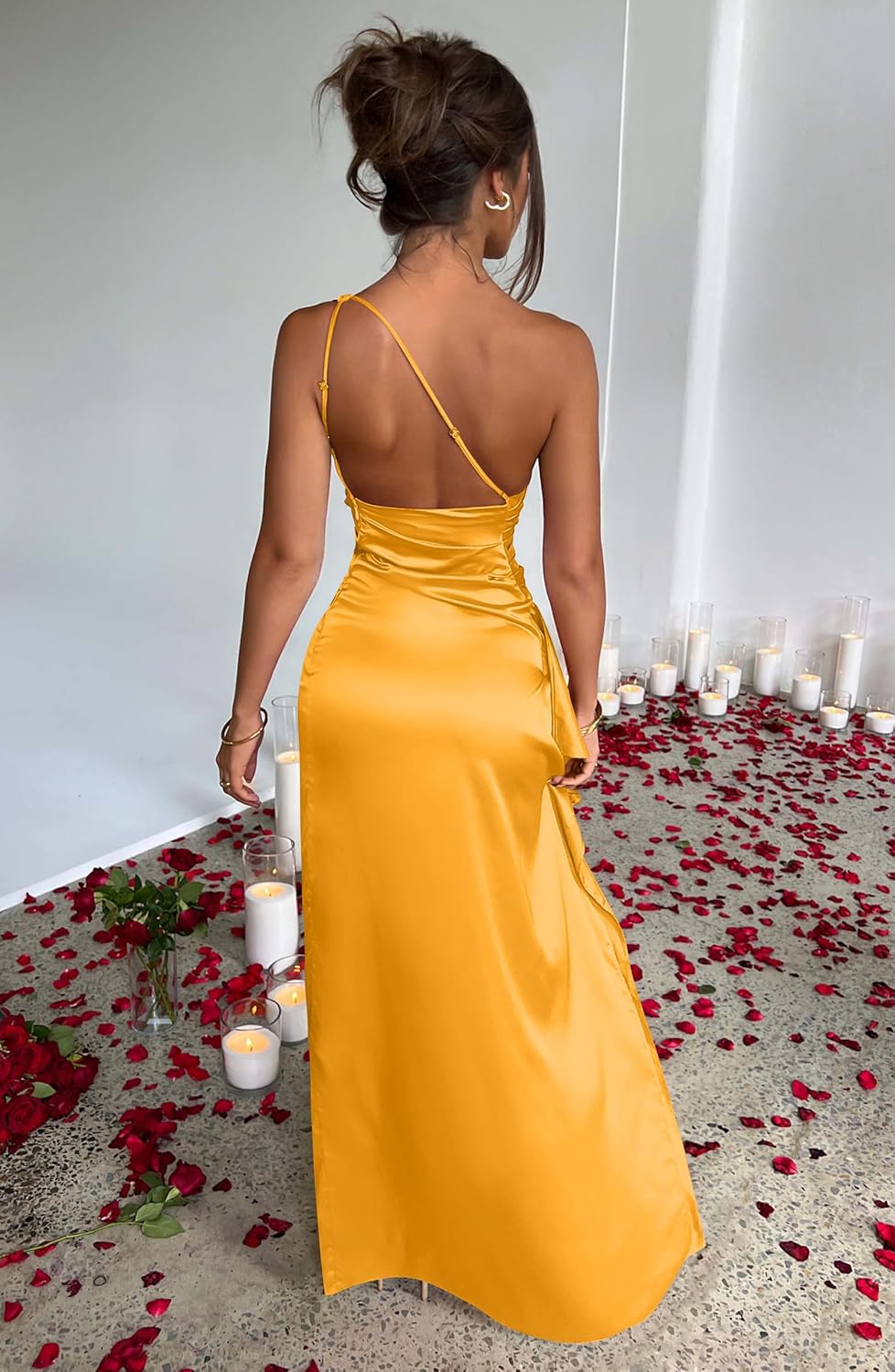 Women Sexy One Shoulder High Split Cocktail Wedding Party Maxi Dress