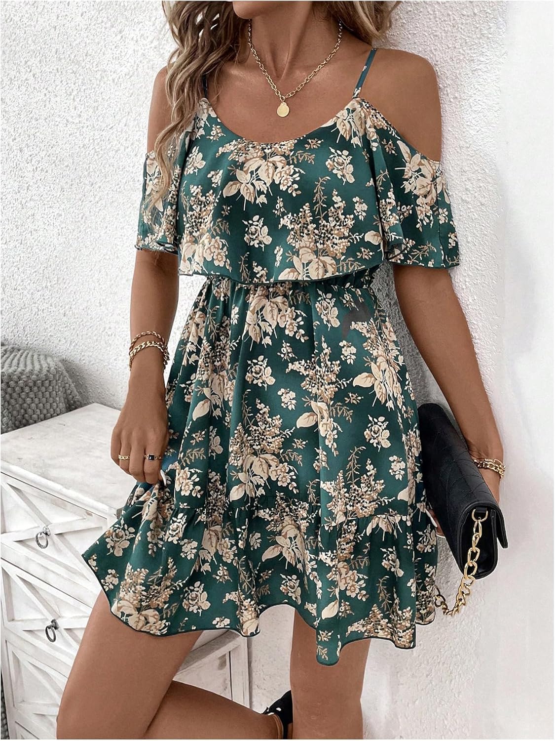 Women Cold Shoulder Dress Short Sleeve Vacation Elegant Mini Dresses