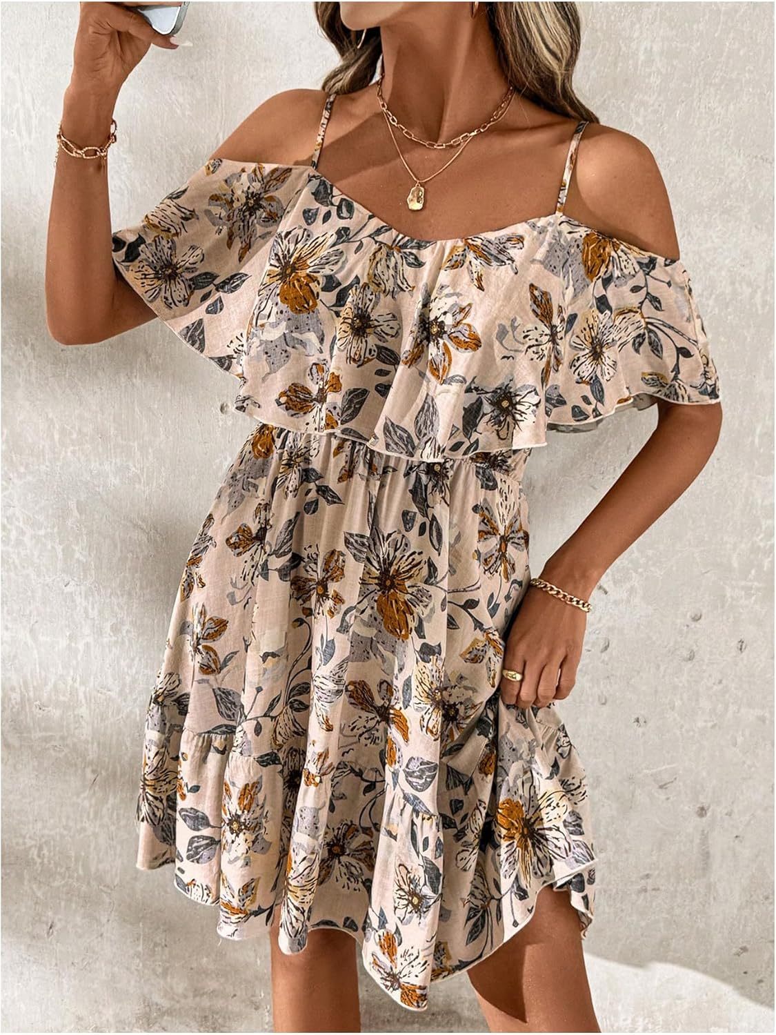 Women Cold Shoulder Dress Short Sleeve Vacation Elegant Mini Dresses