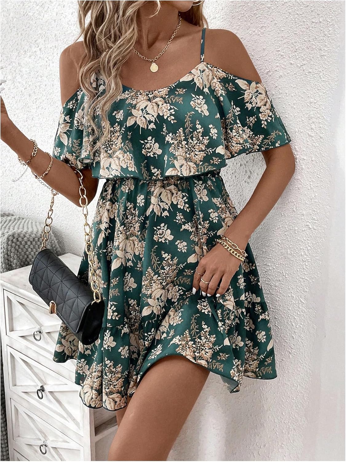 Women Cold Shoulder Dress Short Sleeve Vacation Elegant Mini Dresses