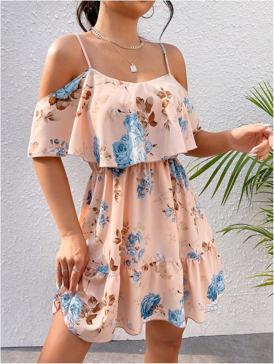 Women Cold Shoulder Dress Short Sleeve Vacation Elegant Mini Dresses